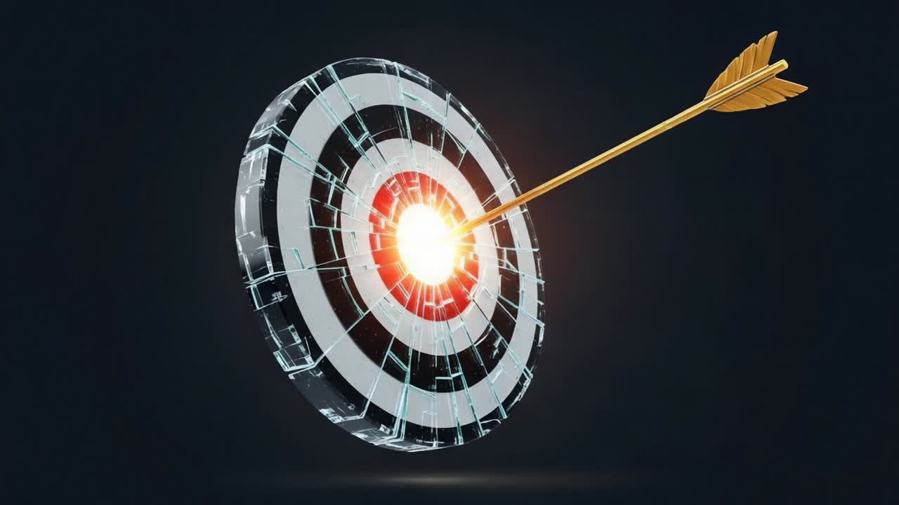 Dynamic Representation of a High-Tech Target with an Arrow Hitting the Bullseye, Symbolizing Precision and Accuracy in Achieving Goals and Objectives