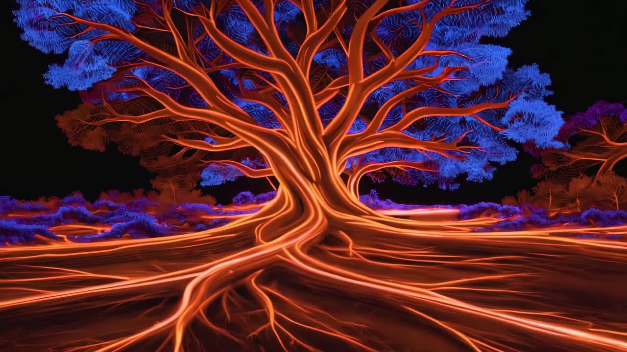 Glowing Tree with Exposed Roots
