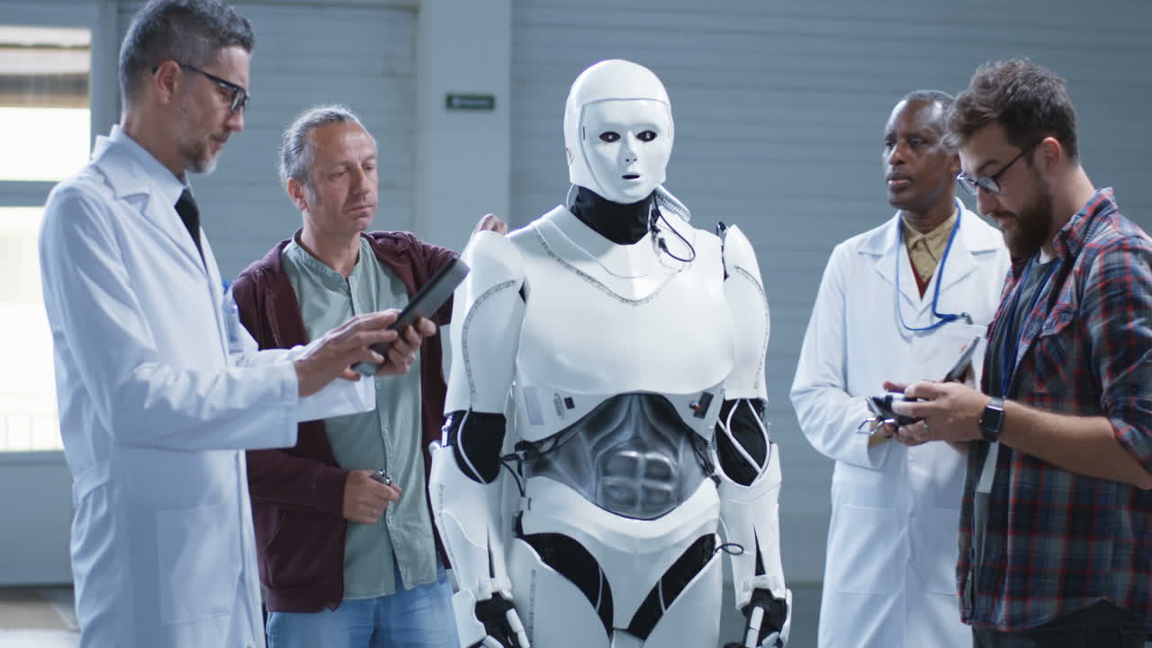 Scientists Testing a Robot in a Facility