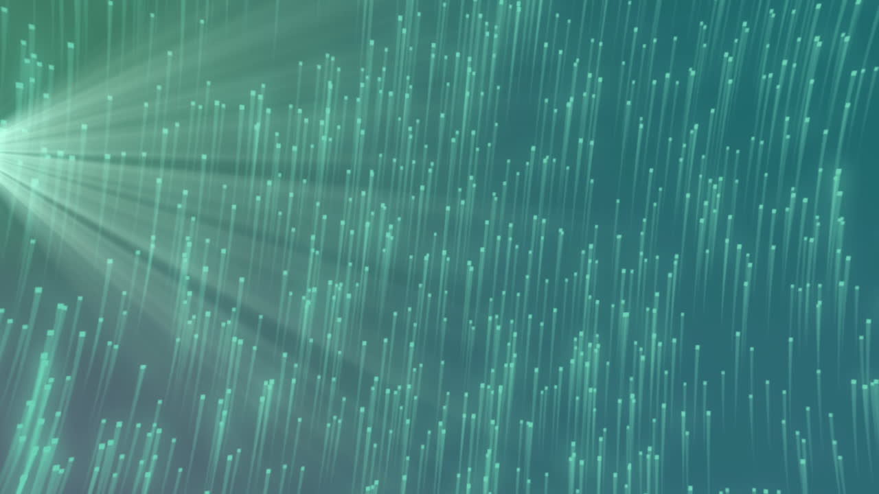 Animation of multiple green light trails moving in hypnotic motion in background