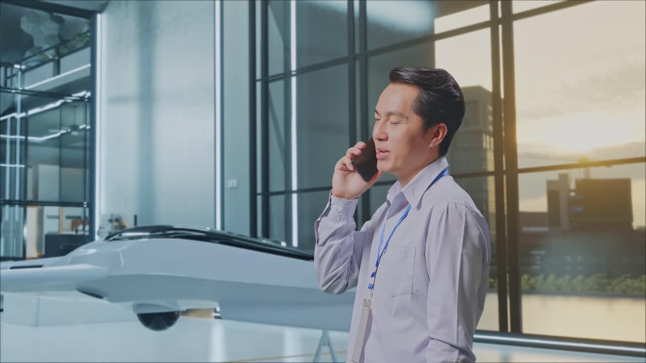 현대적 인 사무실 에서 전화 를 하는 사업가