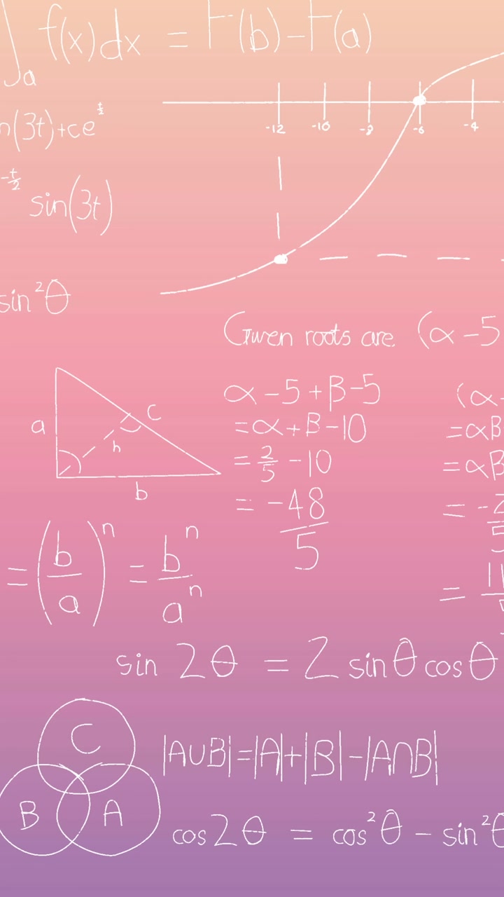 Animazione di elaborazione dati matematici su sfondo rosa