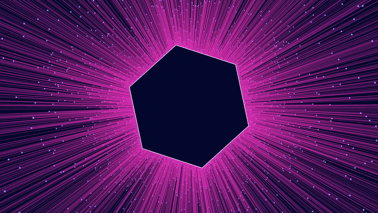 hexágono de neón en movimiento con líneas y puntos morados