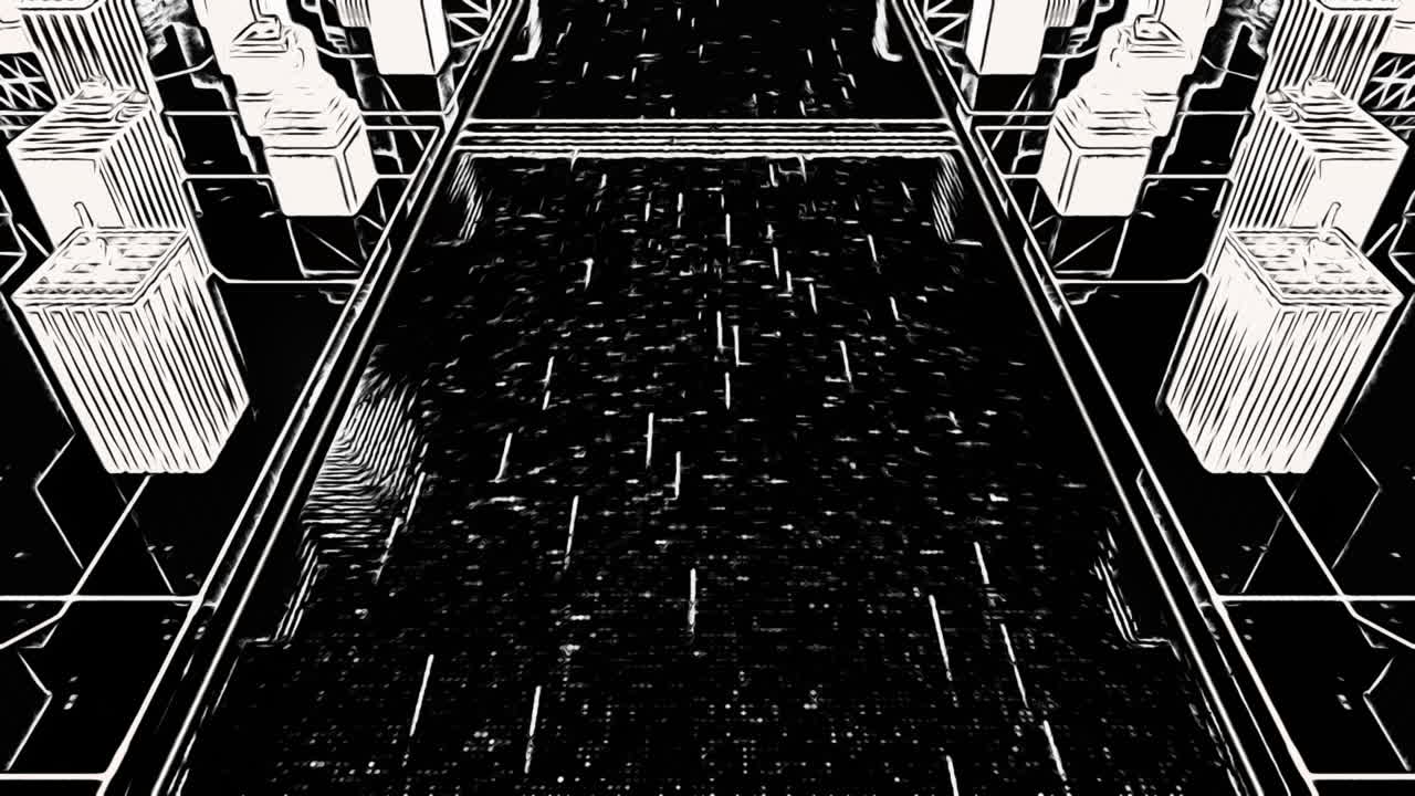 Corridoio urbano futuristico in bianco e nero