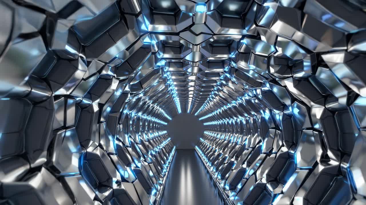 Futuristic Metal Tunnel with Glowing Blue Lights