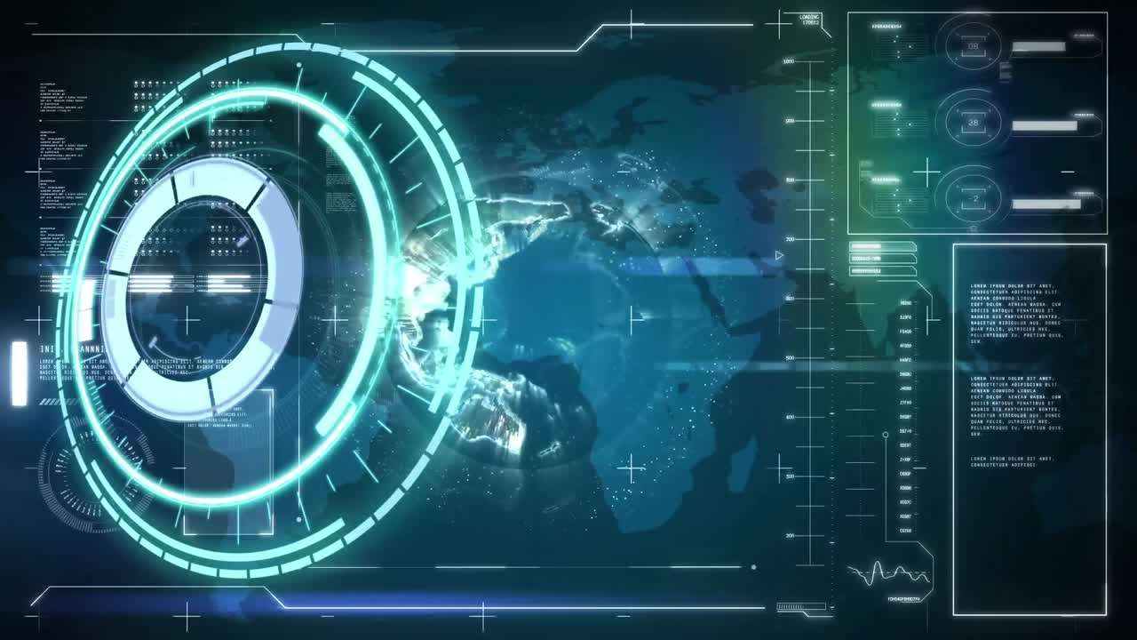 Animation of scope scanning and data processing on blue background