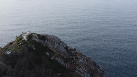 Aerial-Orbiting-Around-El-Faro-De-La-Plata,-Basque-Country-Coast