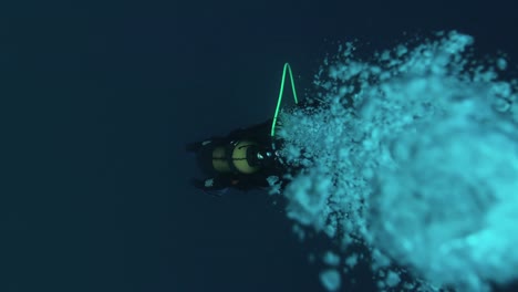 el buzo submarino con burbujas en el océano. las burbujas flotan a la superficie en el mar azul tropical.