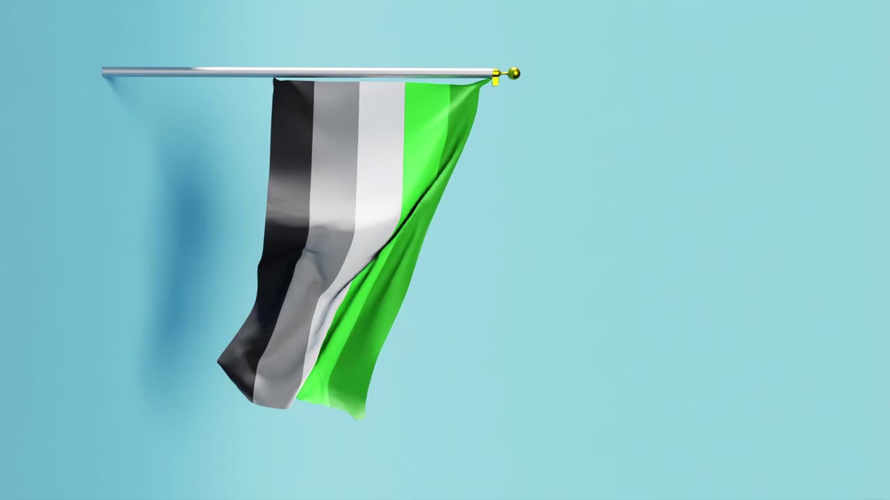 3D vertikal video af androsexuelt flag, der blafrer mod en blå baggrund