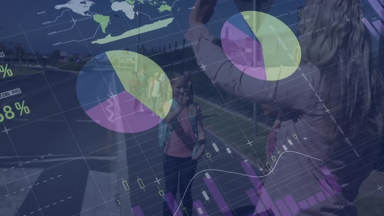 animación del procesamiento de datos financieros en diversos escolares y maestros