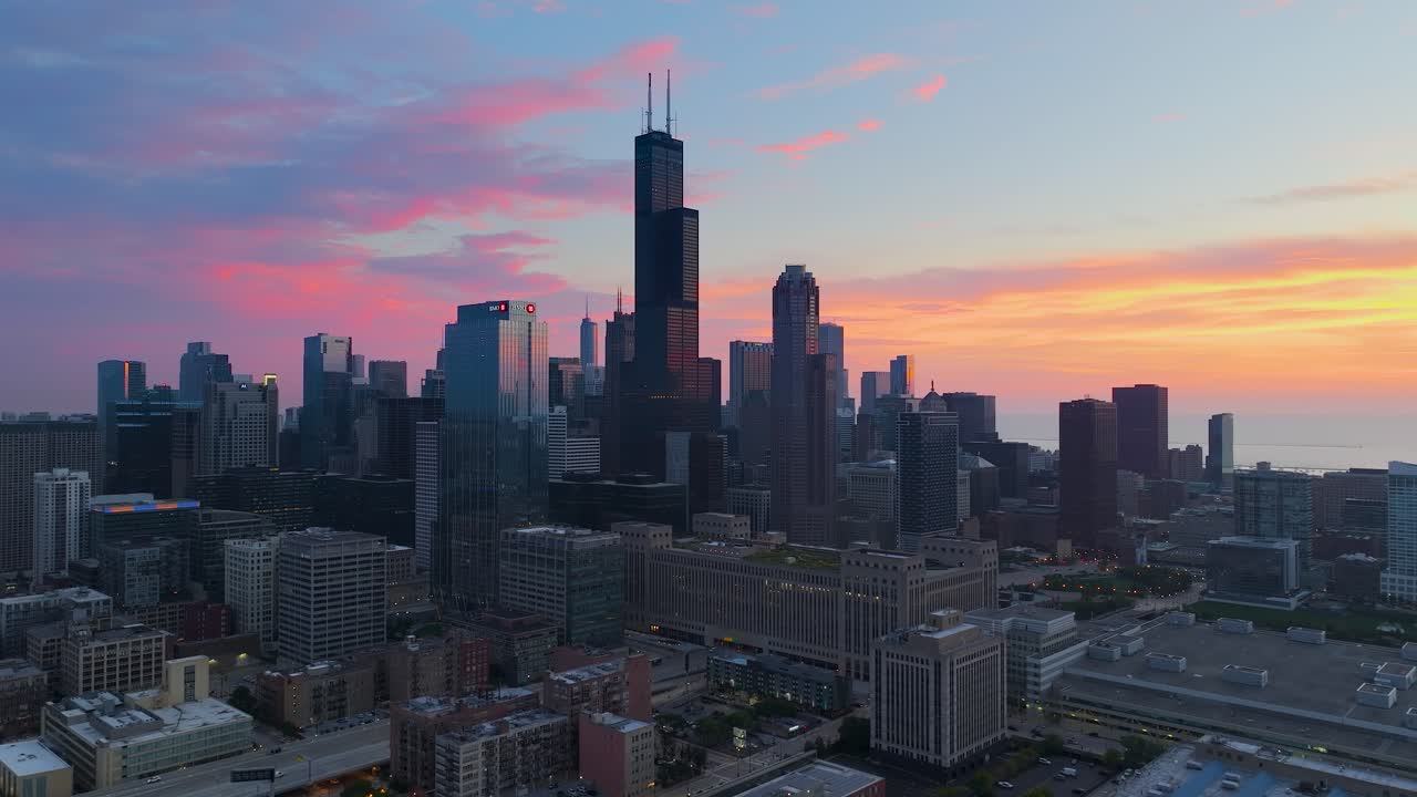 Veduta aerea di Chicago all'alba
