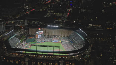 baltimore maryland aerial v61 cinematic birds eye view flyover pigtown capturing baseball game playing in oriole park at camden yards at night - shot with inspire 3 8k - sept 28th 2023