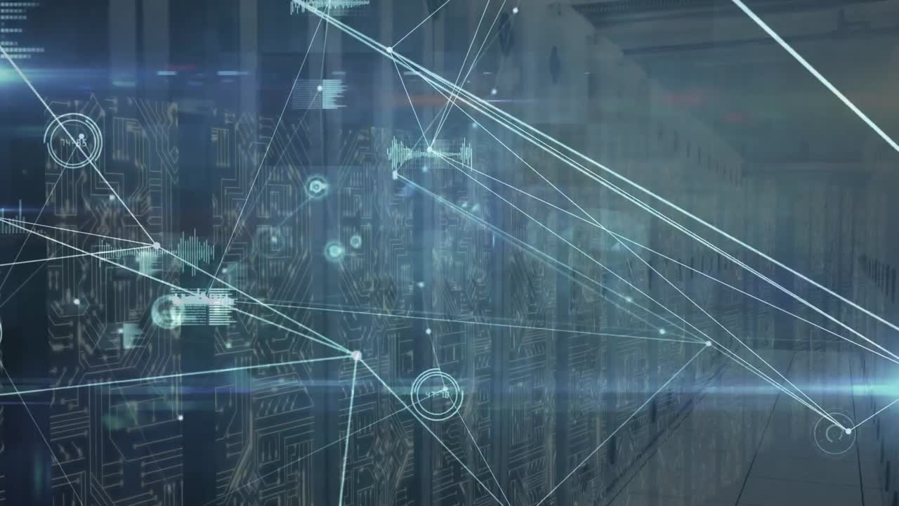 연결 네트워크와 서버를 통한 다양한 데이터의 애니메이션