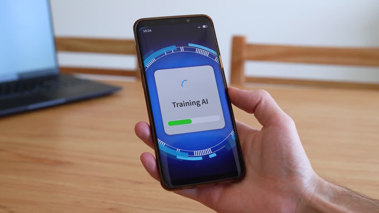 Training AI agent on the smartphone. Concept of running artificial intelligence on your phone