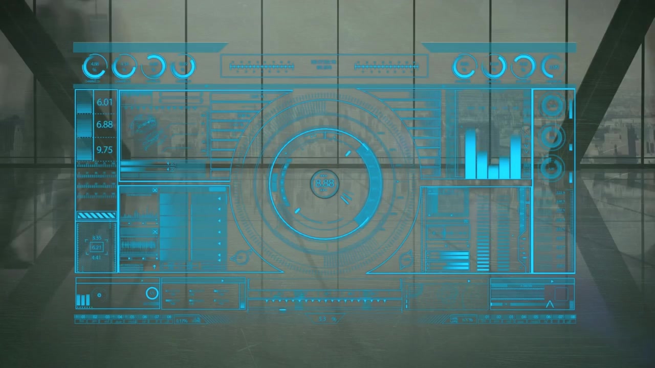Futuristic Holographic User Interface Displaying Data in a Modern Office