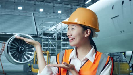 woman engineer in airplane hangar