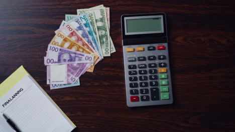 financial planning with calculator and money