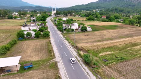 aerial view of a rural road in a turkish village