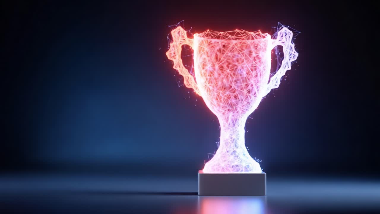A Digital Trophy: Celebrating Achievement Through a Stunning Visualization of a Trophy Constructed from Complex Networks of Light and Colorful Effects