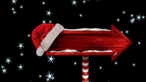 animation of wooden sign with copy space over snow falling