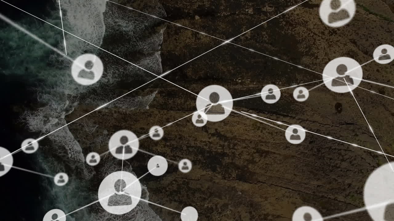 바다 전망 위의 아이콘과 연결 네트워크의 애니메이션