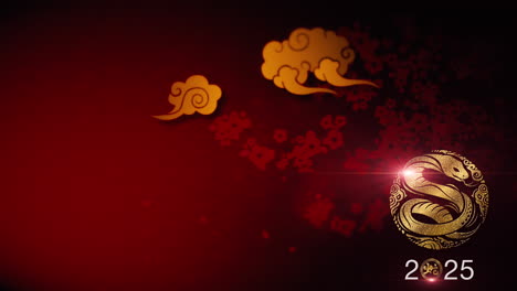 chinese new year 2025, year of the snake background decoration featuring a golden, glittering design with elegant chinese calligraphy translating to 'snake' and 'heng' may you attain greater wealth