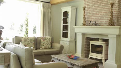 interior of living room with sofa and fireplace