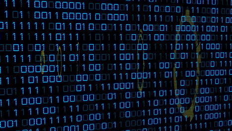 animation of binary code with arrows showing data flow and processing