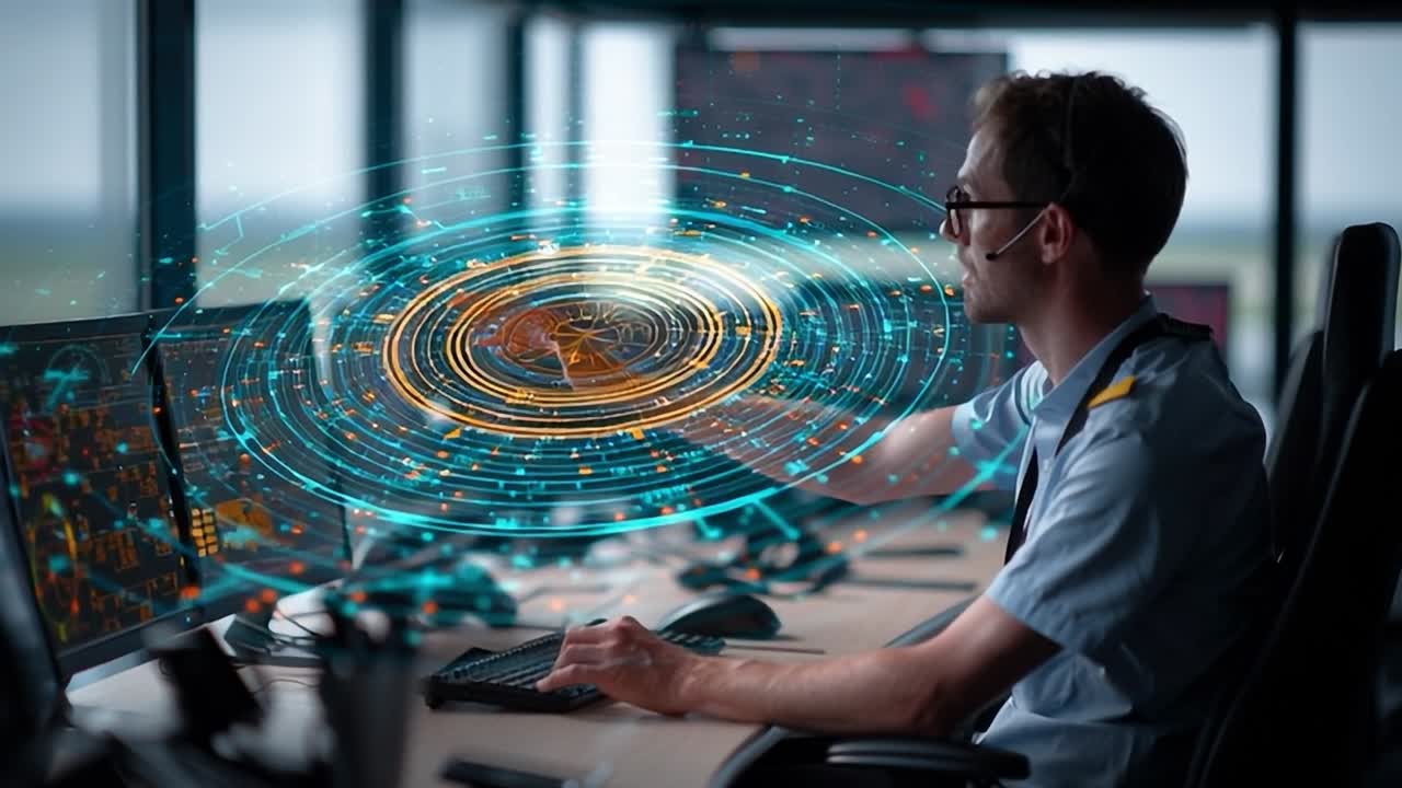 Technological professional analyzes data in a modern workspace