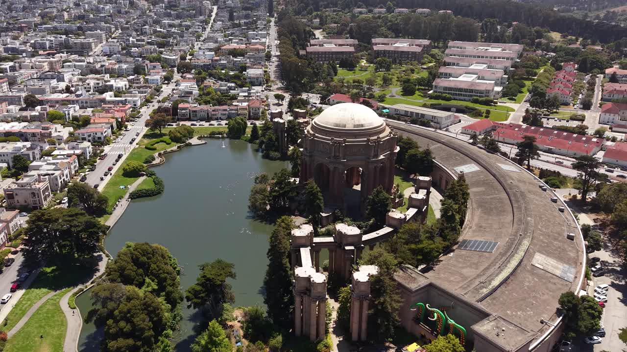 Palace of Fine Arts, Drone Aerial View of San Francisco City Landmark