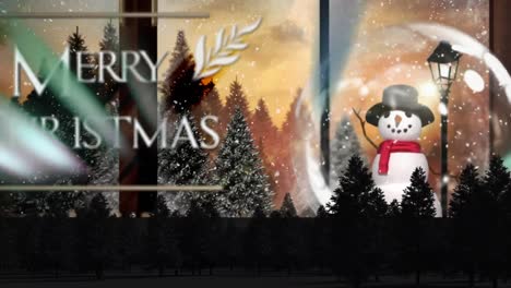 animation of snow falling over merry christmas text and snow globe with winter landscape