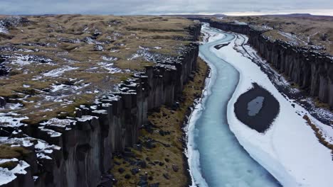 frozen river canyon in iceland