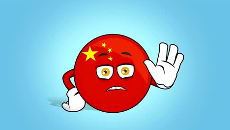 cartoon icon flag china stop hand gesture with face animation