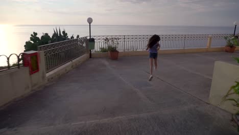 little girl run, the sunset on the sea, italy,lookout, calabria , summer,tropea