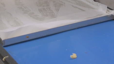 close up of a pastry tray conveyor production line