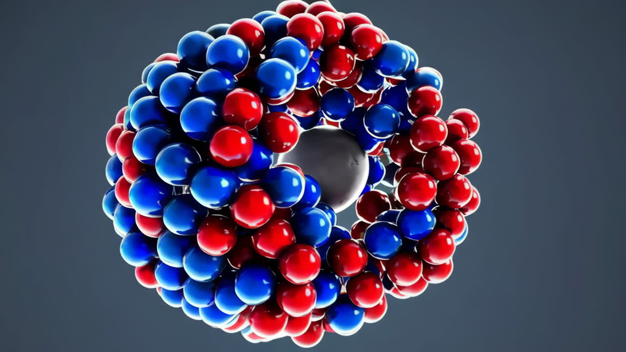 Abstract 3D Molecular Structure of Red and Blue Spheres