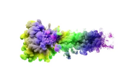 salpicaduras de tinta de colores. ilusión misteriosa. nube multicolor de humo sobre un fondo blanco aislado.