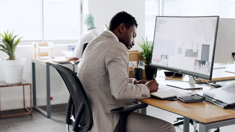 Computer,-writing-notes-and-businessman-working