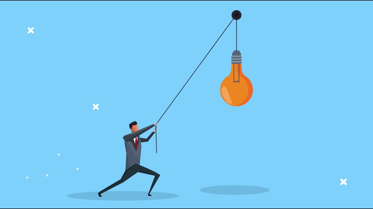 우아하고 성공한 사업가가 전구를 당기고