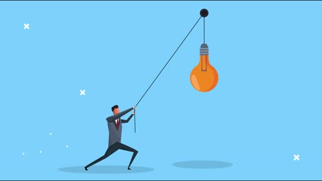 elegant successful businessman pulling bulb