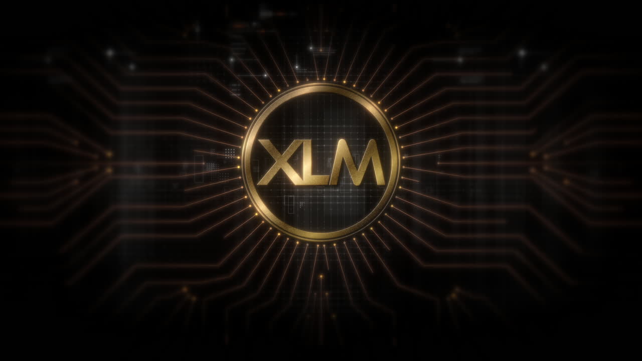 Futuristic digital background highlighting advanced cryptocurrency and encryption technology, featuring blockchain networks and secure cryptographic systems : XLM