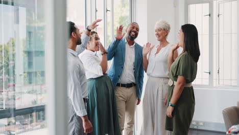 high five, applause and teamwork of business