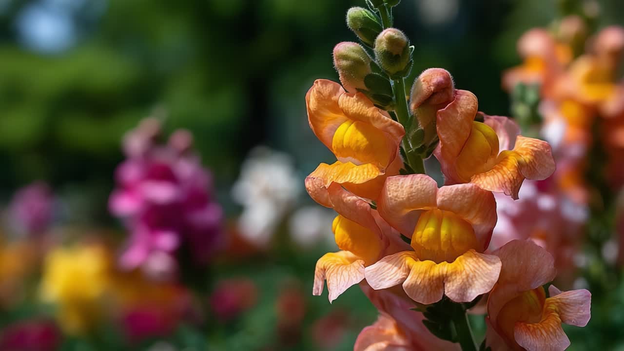 Vibrant Snapshots of Blooming Snapdragons: A Close-Up Exploration of Nature's Colorful Floral Beauty in a Lush Garden Setting