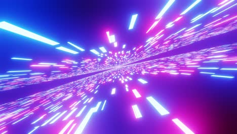 bright blue and pink data highway tunnel with lights into distance, 3d graphic