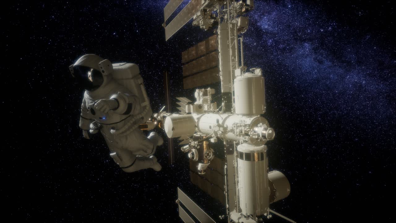 Astronauta all'esterno della Stazione Spaziale Internazionale durante una passeggiata spaziale