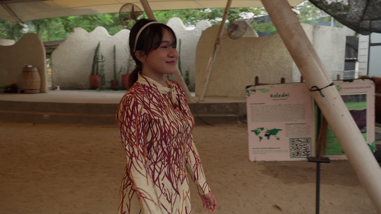 Young Woman Visiting Donkeys at a Farm or Zoo