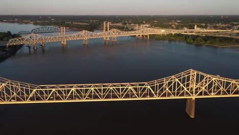 Bridge-in-Louisville,-Kentucky-over-Ohio-River-with-drone-video-moving-back