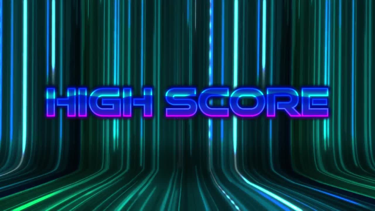 animación del texto de la puntuación alta sobre rastros de luz sobre fondo negro