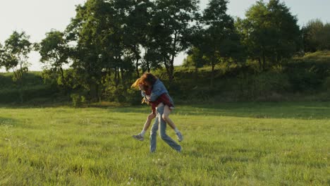 couple having fun in a field