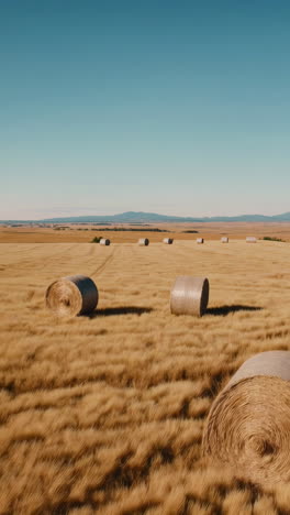 hay bales in a golden field